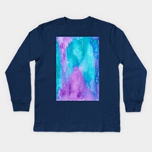 Watercolor galaxy in turquoise and purple Kids Long Sleeve T-Shirt